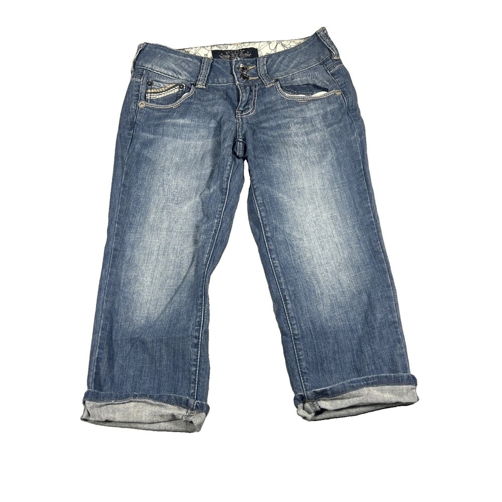 HiNT Womens Cropped Capri Jeans Size 3 Blue Denim Light Wash Low Rise Skimmer
